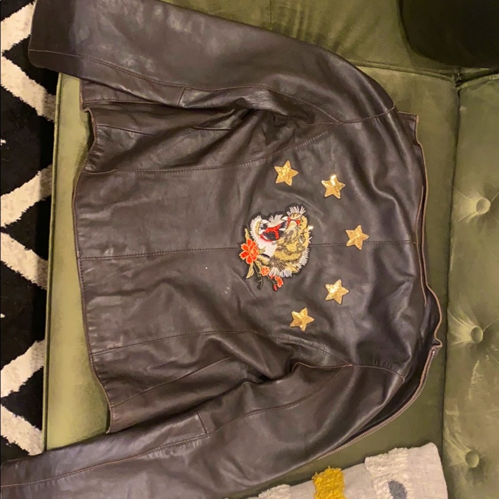 XS Miss Top Gun Brown Leather Jacket- embellished